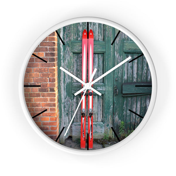 Wall Clock - Red Skis and Green Door