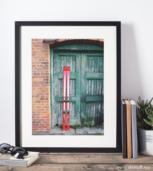 Red Skis Green Door - Poster