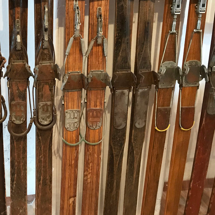 Vintage Wooden Skis with Bindings