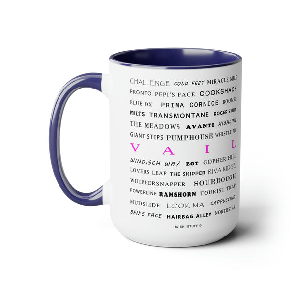 Vail Ski Resort Trail Names - Two-Tone Coffee Mug, 15oz