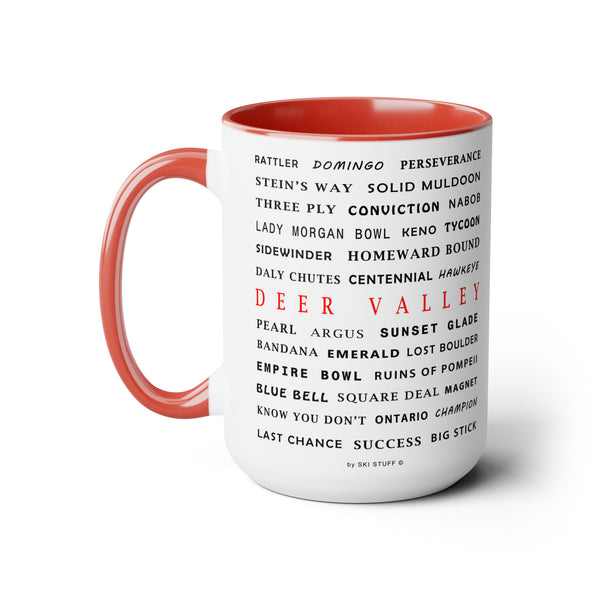 Deer Valley Ski Resort Trail Names - Two-Tone Coffee Mug, 15oz