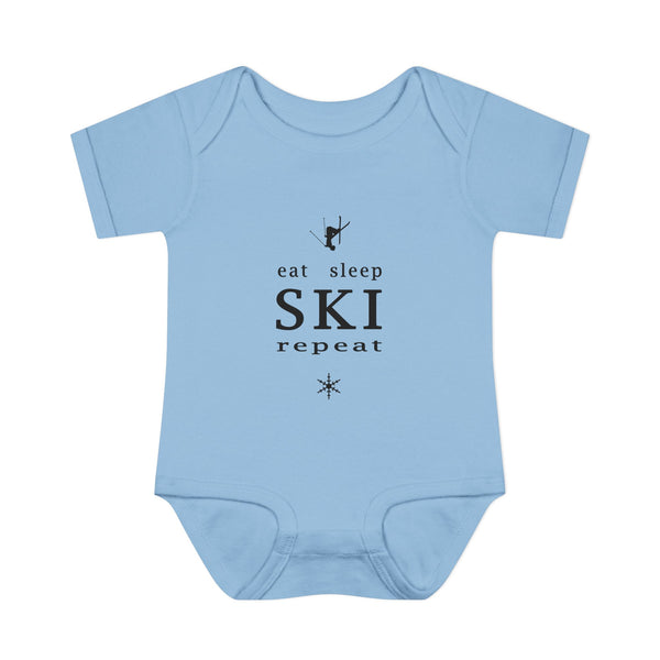 Infant Bodysuit – "Eat Sleep Ski Repeat" Baby Onesie | Skiing Newborn Gift