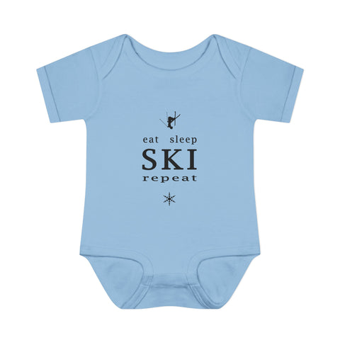 Infant Bodysuit – "Eat Sleep Ski Repeat" Baby Onesie | Skiing Newborn Gift