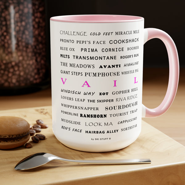 Vail Ski Resort Trail Names - Two-Tone Coffee Mug, 15oz