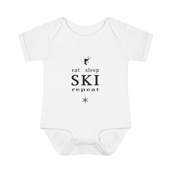 Infant Bodysuit – "Eat Sleep Ski Repeat" Baby Onesie | Skiing Newborn Gift