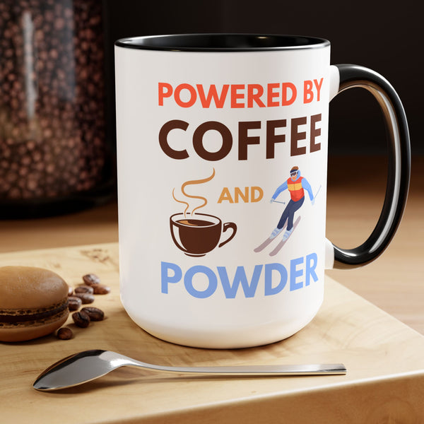 Powered by Coffee and Powder - Two-Tone Ski Mug 15oz