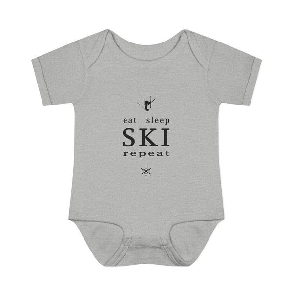 Infant Bodysuit – "Eat Sleep Ski Repeat" Baby Onesie | Skiing Newborn Gift