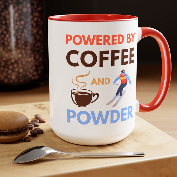 Powered by Coffee and Powder - Two-Tone Ski Mug 15oz