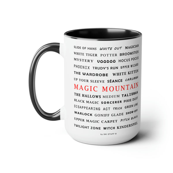 Magic Mountain Ski Resort Trail Names - Two-Tone Coffee Mug, 15oz