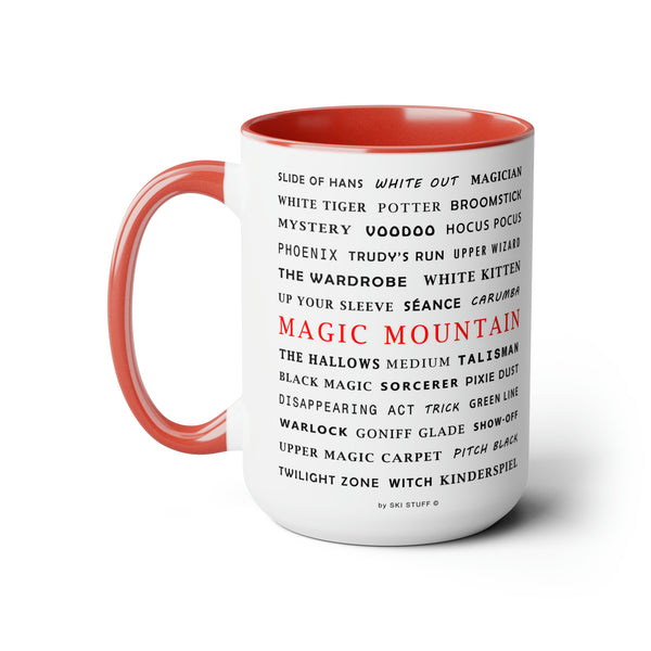 Magic Mountain Ski Resort Trail Names - Two-Tone Coffee Mug, 15oz