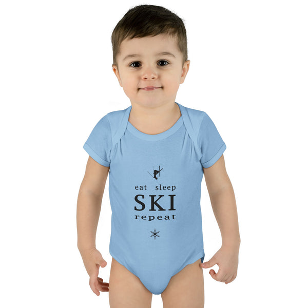 Infant Bodysuit – "Eat Sleep Ski Repeat" Baby Onesie | Skiing Newborn Gift