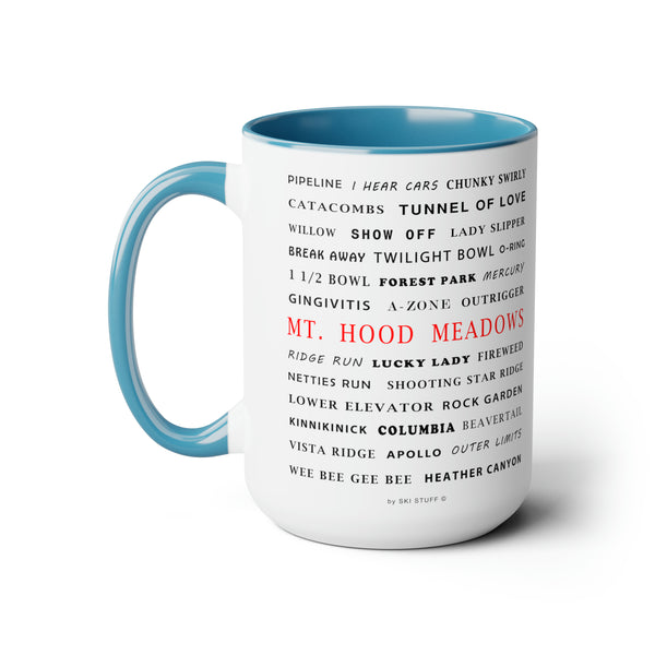 Mount Hood Meadows Ski Resort Trail Names - Two-Tone Coffee Mug, 15oz