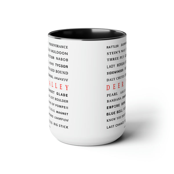 Deer Valley Ski Resort Trail Names - Two-Tone Coffee Mug, 15oz