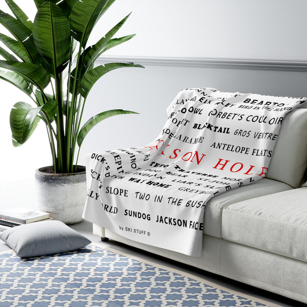 Jackson Hole Sherpa Fleece Blanket — Ski Run Names Cozy Throw