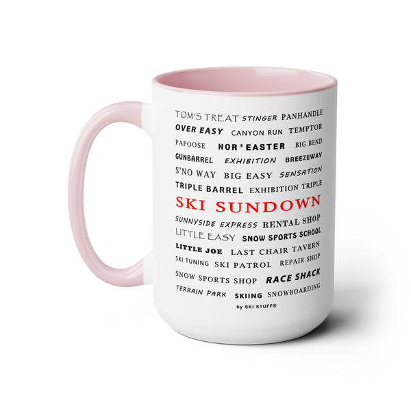 Ski Sundown Ski Resort Trail Names - Two-Tone Coffee Mug, 15oz