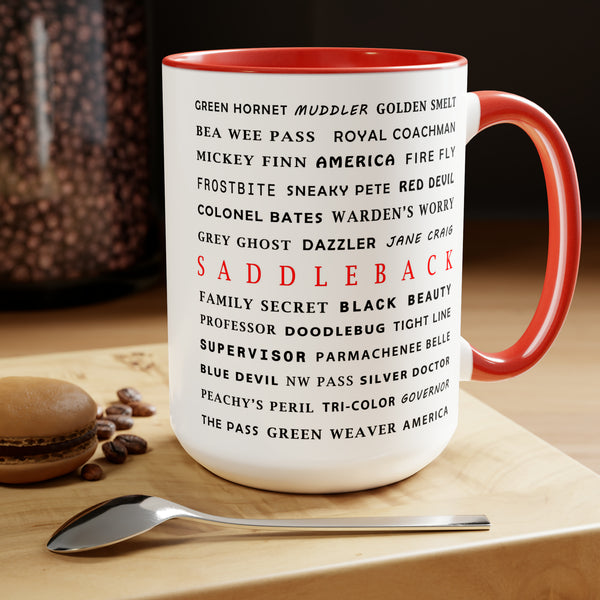 Saddleback Ski Resort Trail Names - Two-Tone Coffee Mug, 15oz