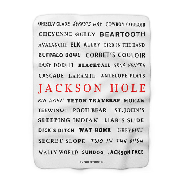 Jackson Hole Sherpa Fleece Blanket — Ski Run Names Cozy Throw