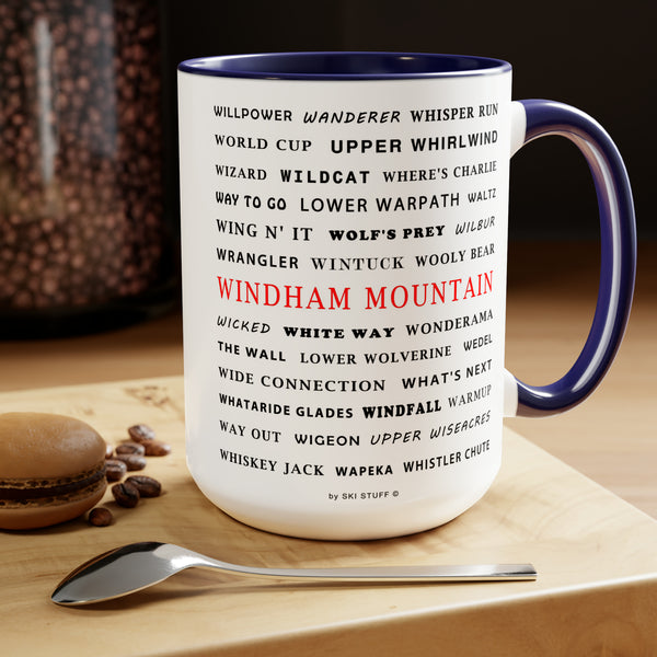 Windham Mountain Ski Resort Trail Names - Two-Tone Coffee Mug, 15oz