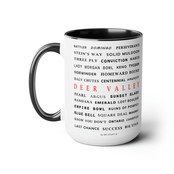 Deer Valley Ski Resort Trail Names - Two-Tone Coffee Mug, 15oz