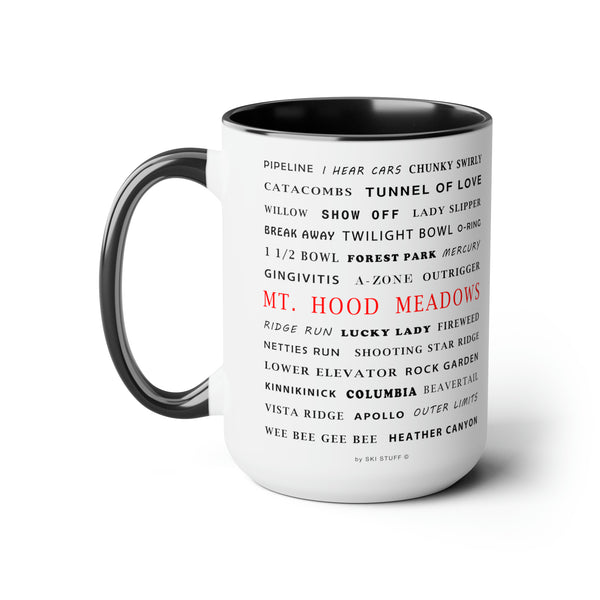 Mount Hood Meadows Ski Resort Trail Names - Two-Tone Coffee Mug, 15oz