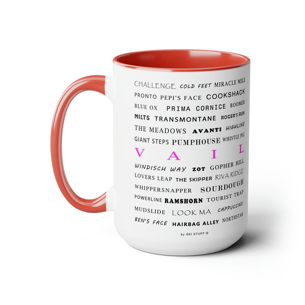 Vail Ski Resort Trail Names - Two-Tone Coffee Mug, 15oz