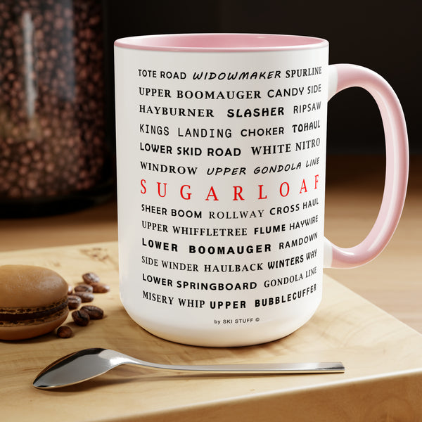 Sugarloaf Ski Resort Trail Names - Two-Tone Coffee Mug, 15oz