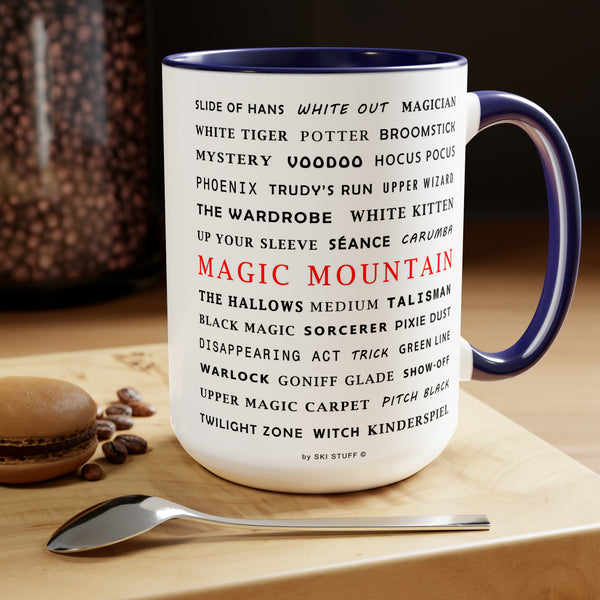 Magic Mountain Ski Resort Trail Names - Two-Tone Coffee Mug, 15oz