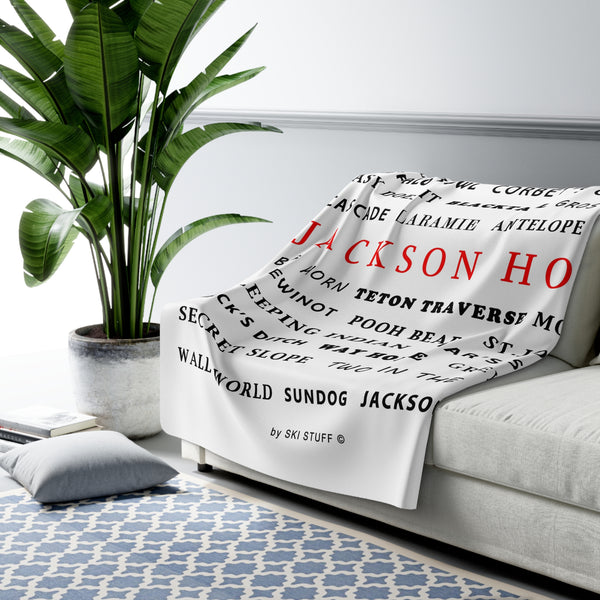 Jackson Hole Sherpa Fleece Blanket — Ski Run Names Cozy Throw