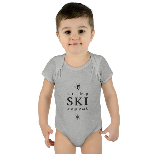 Infant Bodysuit – "Eat Sleep Ski Repeat" Baby Onesie | Skiing Newborn Gift