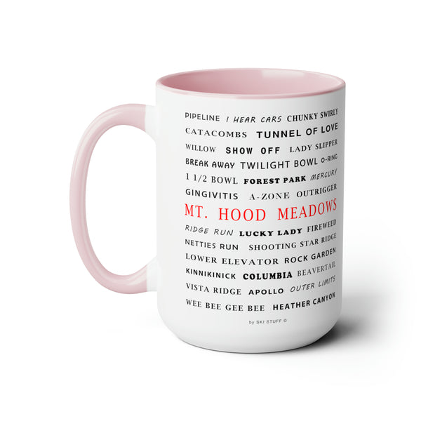 Mount Hood Meadows Ski Resort Trail Names - Two-Tone Coffee Mug, 15oz