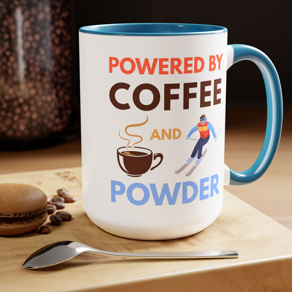 Powered by Coffee and Powder - Two-Tone Ski Mug 15oz