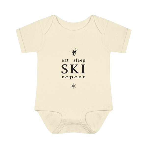 Infant Bodysuit – "Eat Sleep Ski Repeat" Baby Onesie | Skiing Newborn Gift