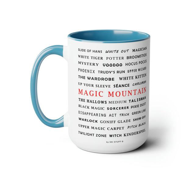 Magic Mountain Ski Resort Trail Names - Two-Tone Coffee Mug, 15oz