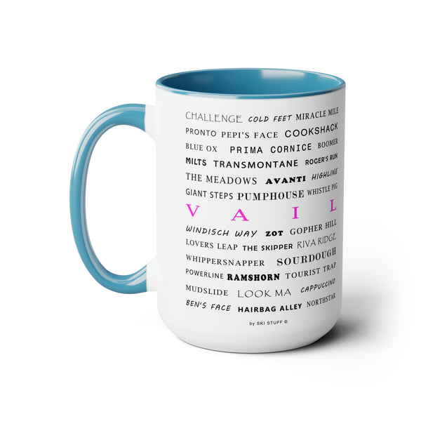 Vail Ski Resort Trail Names - Two-Tone Coffee Mug, 15oz