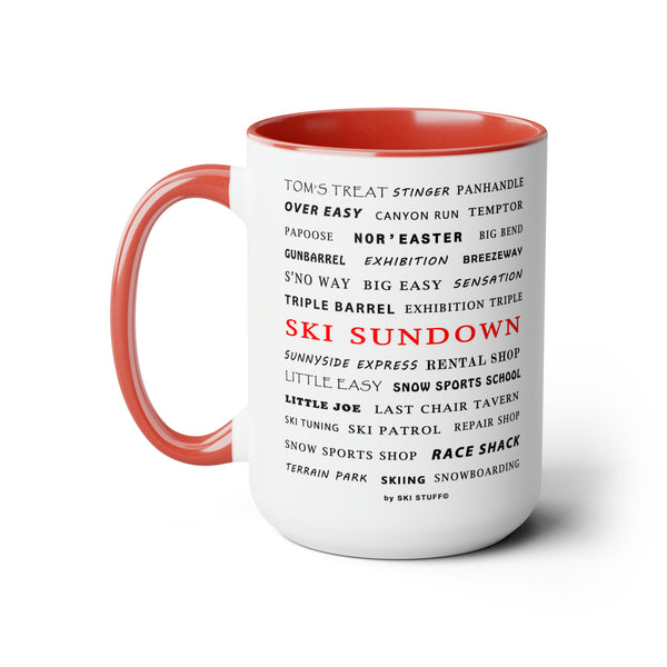 Ski Sundown Ski Resort Trail Names - Two-Tone Coffee Mug, 15oz