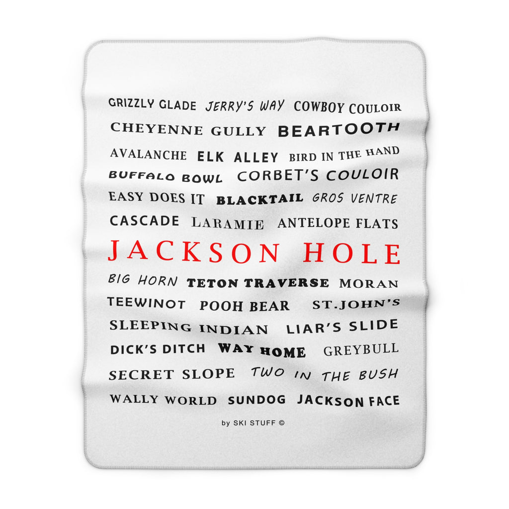 Jackson Hole Sherpa Fleece Blanket — Ski Run Names Cozy Throw