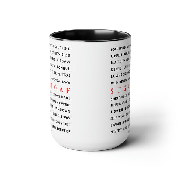 Sugarloaf Ski Resort Trail Names - Two-Tone Coffee Mug, 15oz