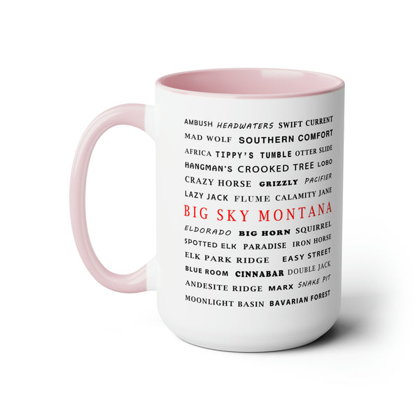 Big Sky Montana Ski Resort Trail Names - Two-Tone Coffee Mug, 15oz