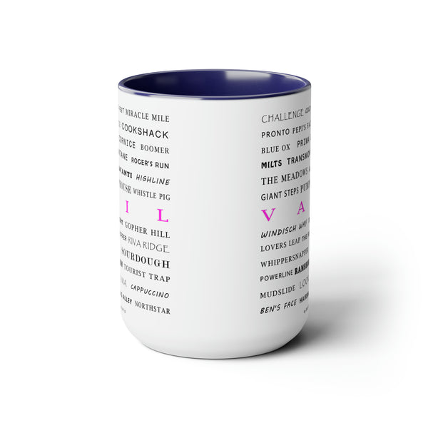 Vail Ski Resort Trail Names - Two-Tone Coffee Mug, 15oz