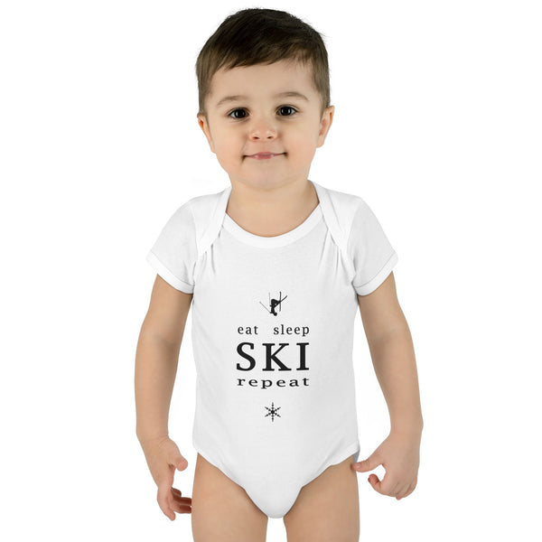 Infant Bodysuit – "Eat Sleep Ski Repeat" Baby Onesie | Skiing Newborn Gift