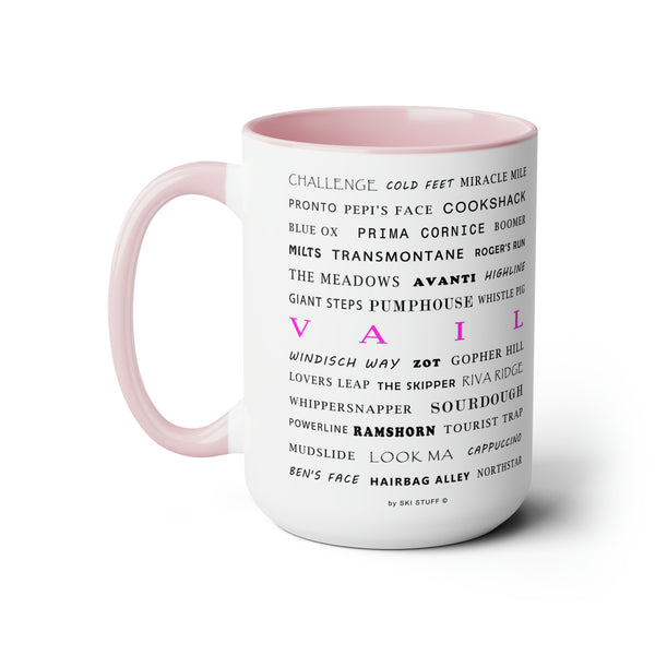 Vail Ski Resort Trail Names - Two-Tone Coffee Mug, 15oz