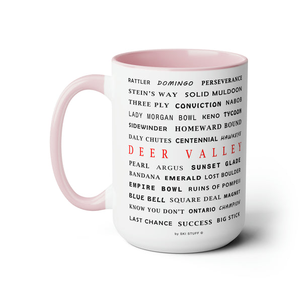 Deer Valley Ski Resort Trail Names - Two-Tone Coffee Mug, 15oz