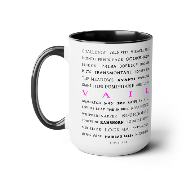 Vail Ski Resort Trail Names - Two-Tone Coffee Mug, 15oz