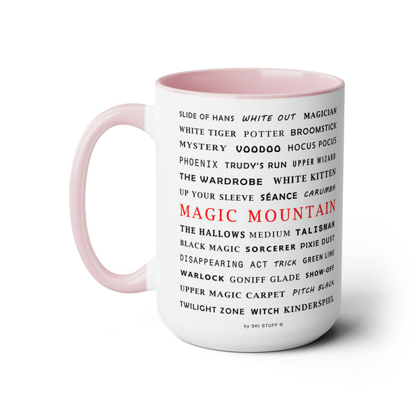 Magic Mountain Ski Resort Trail Names - Two-Tone Coffee Mug, 15oz