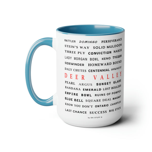 Deer Valley Ski Resort Trail Names - Two-Tone Coffee Mug, 15oz