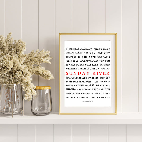 Sunday River Maine Printable Ski Resort Trail Names - Digital Download