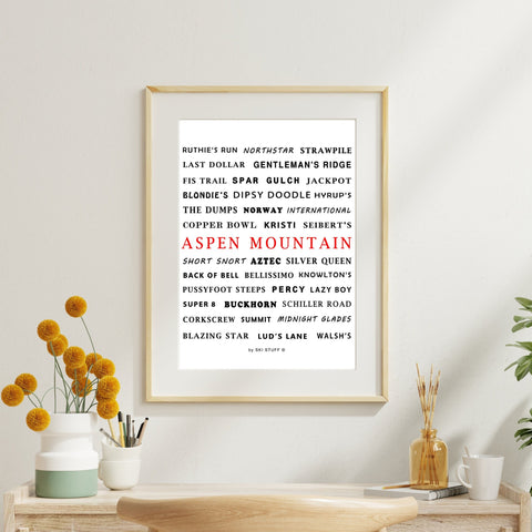 Aspen Colorado Printable Ski Resort Trail Names - Digital Download