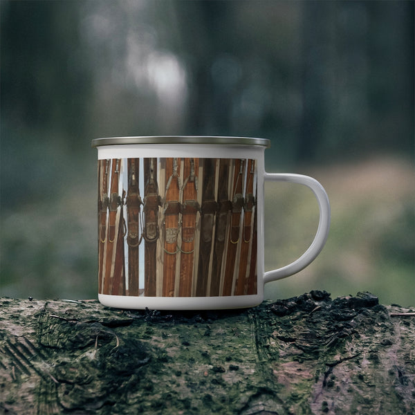 Vintage Wooden Skis - Enamel Camping Mug