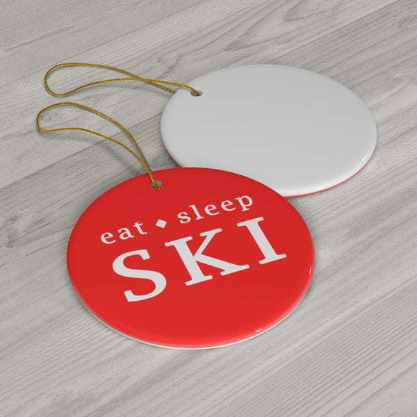 Ceramic Skiing Christmas Ornament