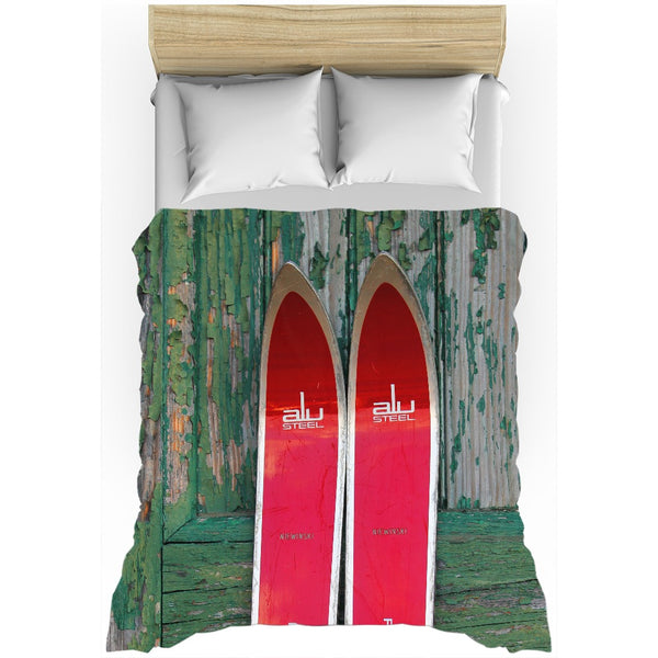 Red Vintage Skis - Duvet Cover